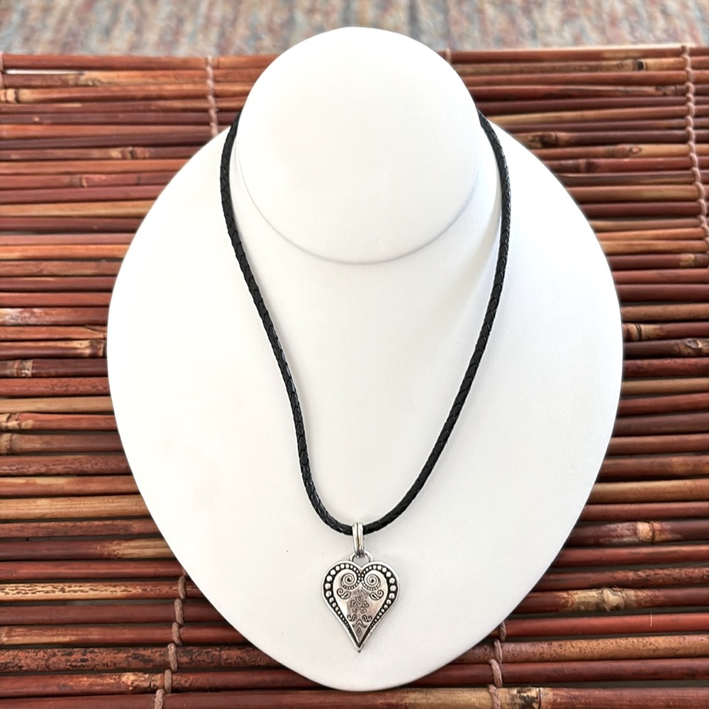 Brighton Silver Heart Pendant Necklace on Braided Cord